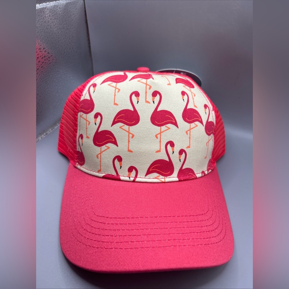 Initials Inc. Ponies Up Hat FLAMINGLE Flamingos Bright Pink Trucker Style NEW